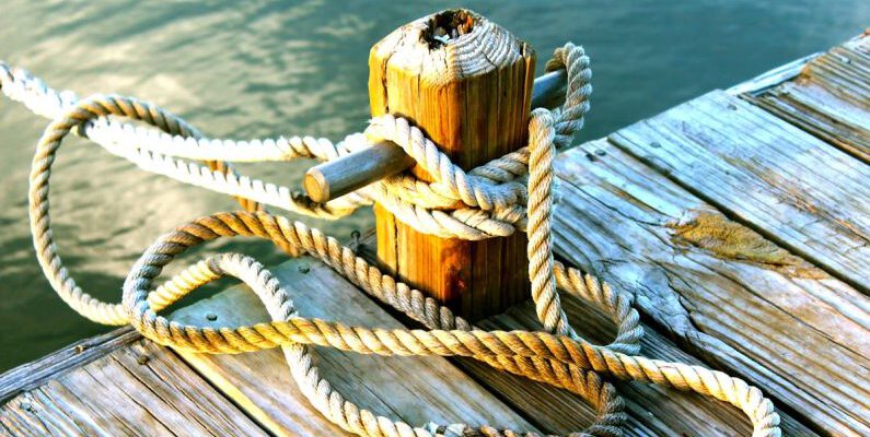 Harbor - Brown Wooden Dock With Post Tied With Brown Rope