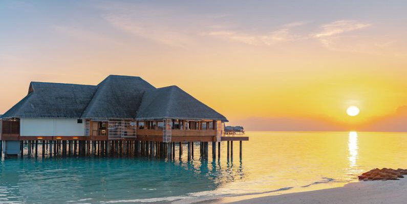 Overwater Bungalow - Maldives Island Water Villa Sunset